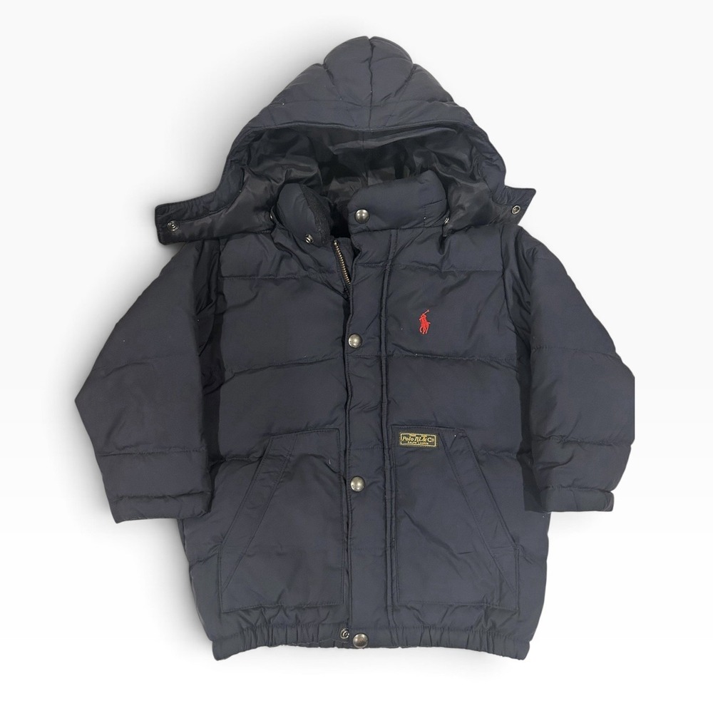 Vintage Polo Ralph Lauren Jacket Boys 3T Navy Down Puffer Hooded Winter Coat EUC